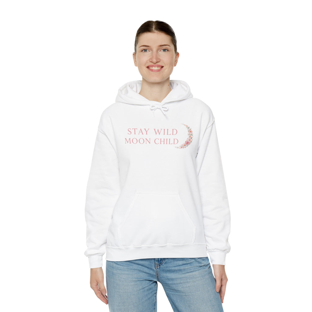 Moon Child Hoodie — "Stay Wild Moon Child" Pastel Crescent Moon Graphic