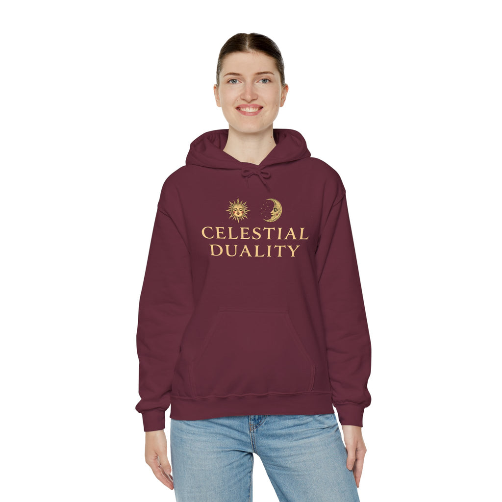 Celestial Duality Hoodie — Sun & Moon Spiritual Graphic Pullover