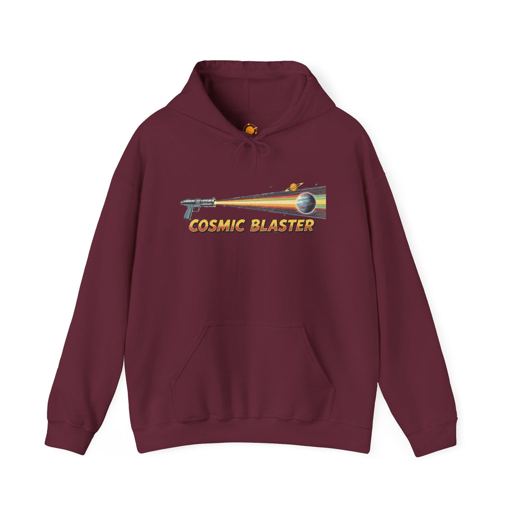 Cosmic Blaster Hoodie — Retro Space Ray Gun Graphic Pullover