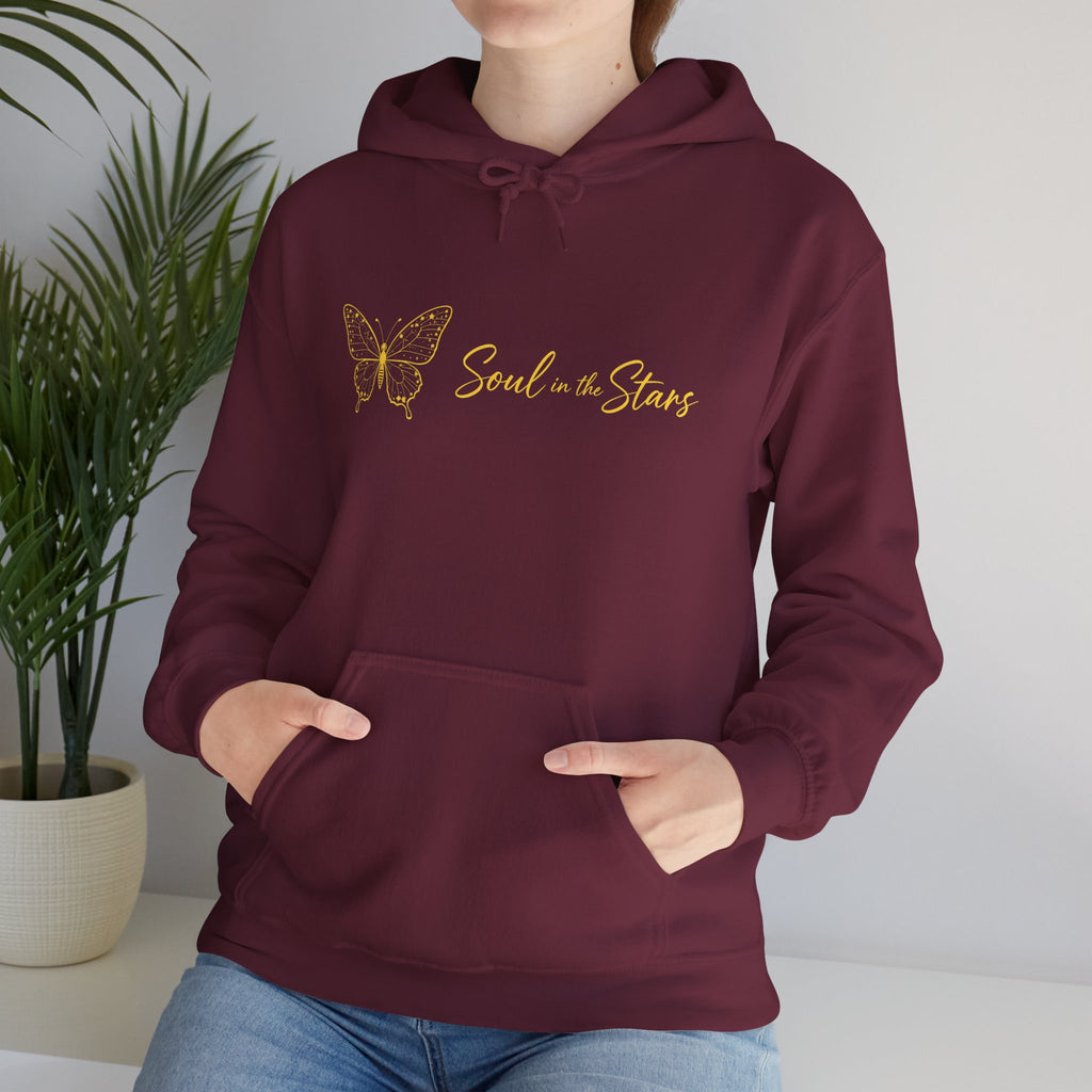 Soul in the Stars Hoodie — Gold Butterfly Spiritual Graphic Hoodie