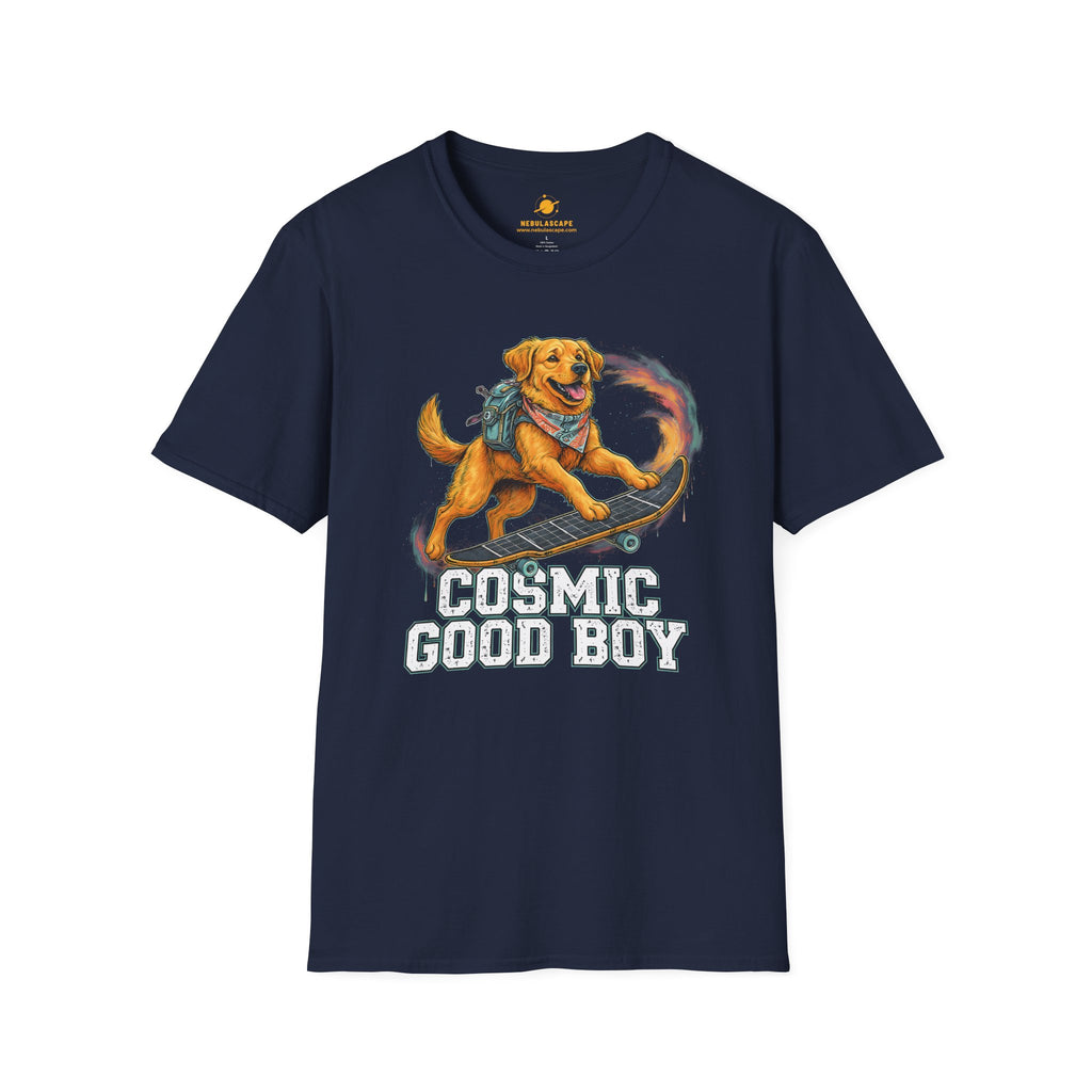 Cosmic Good Boy - Dog Skateboarding in Space T-Shirt