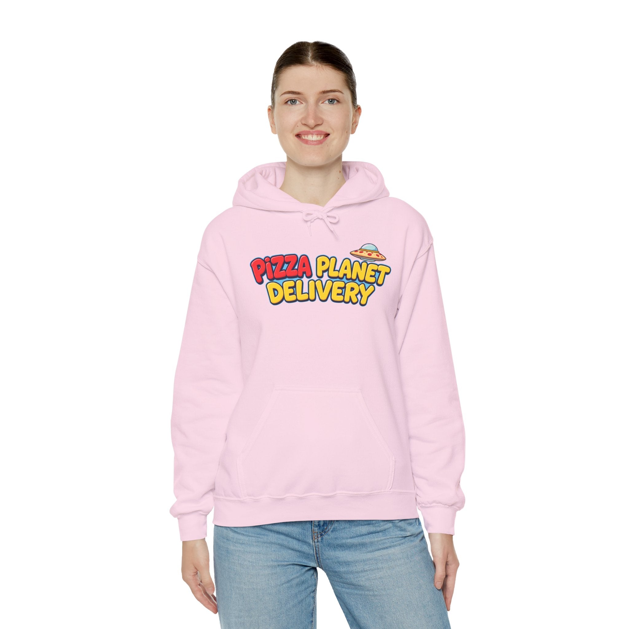 Pizza Planet Delivery Hoodie — Retro Cartoon Space Pizza Logo Pullover