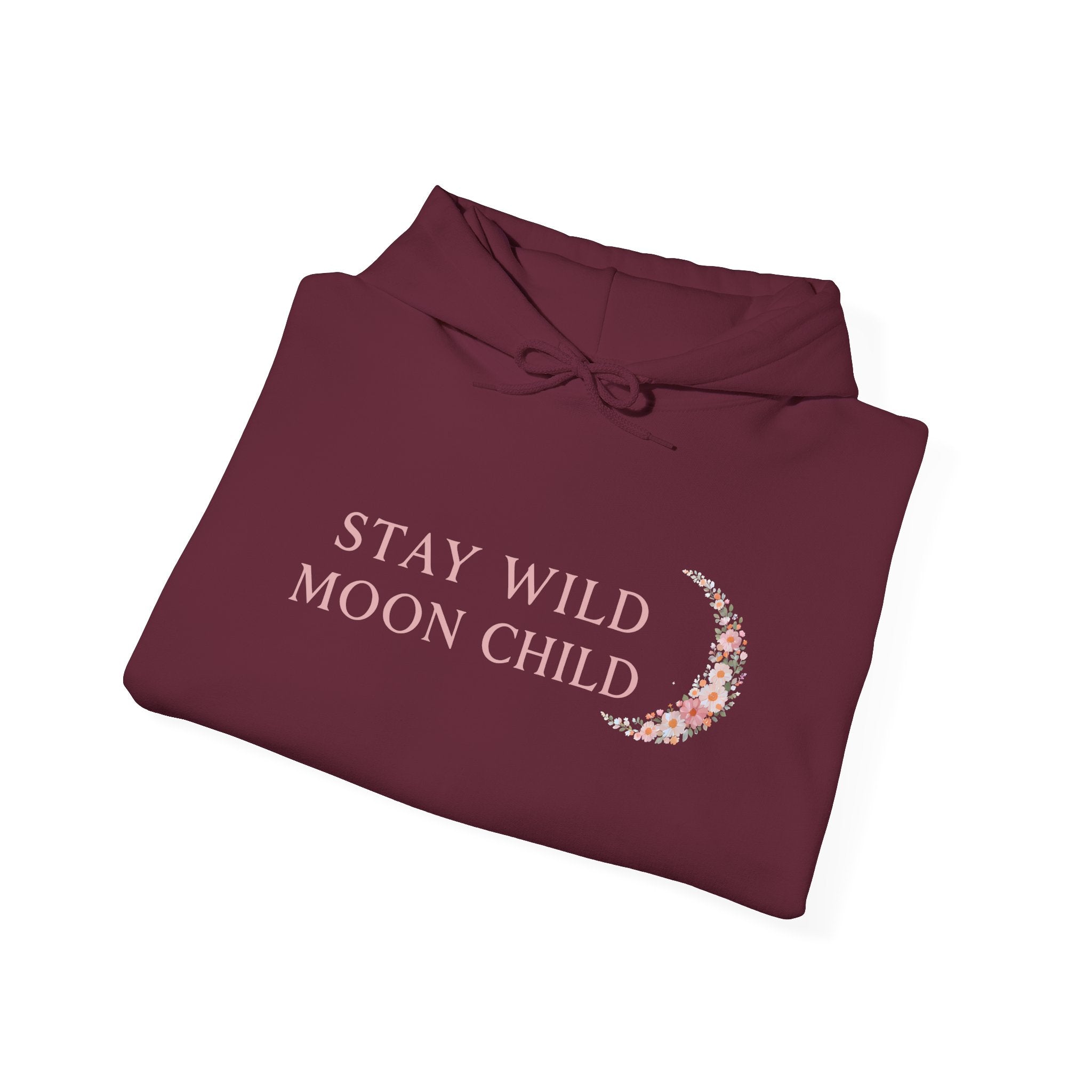 Moon Child Hoodie — "Stay Wild Moon Child" Pastel Crescent Moon Graphic
