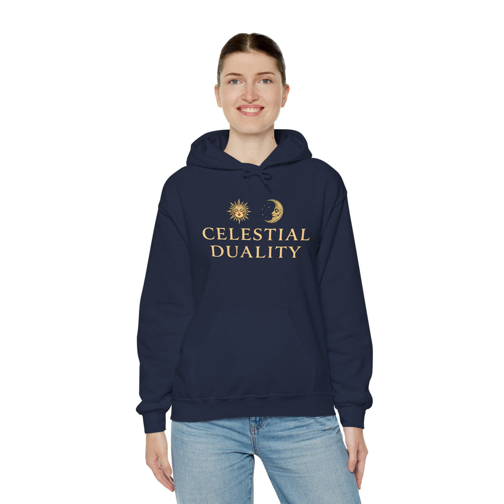 Celestial Duality Hoodie — Sun & Moon Spiritual Graphic Pullover