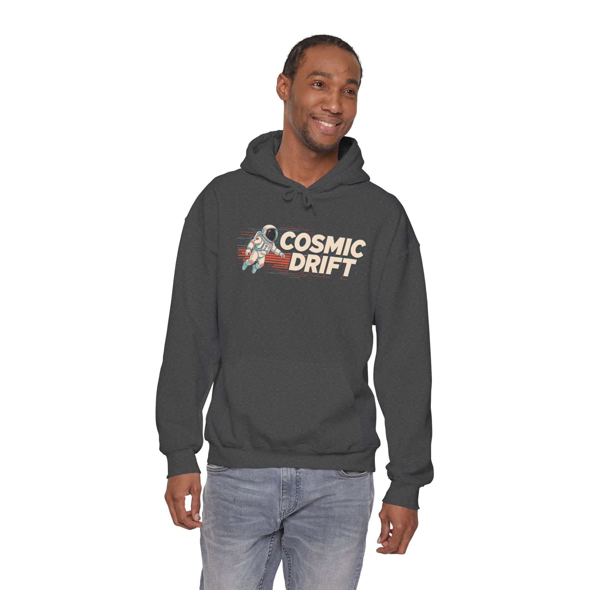 Cosmic Drift Hoodie — Retro Astronaut Space Pullover