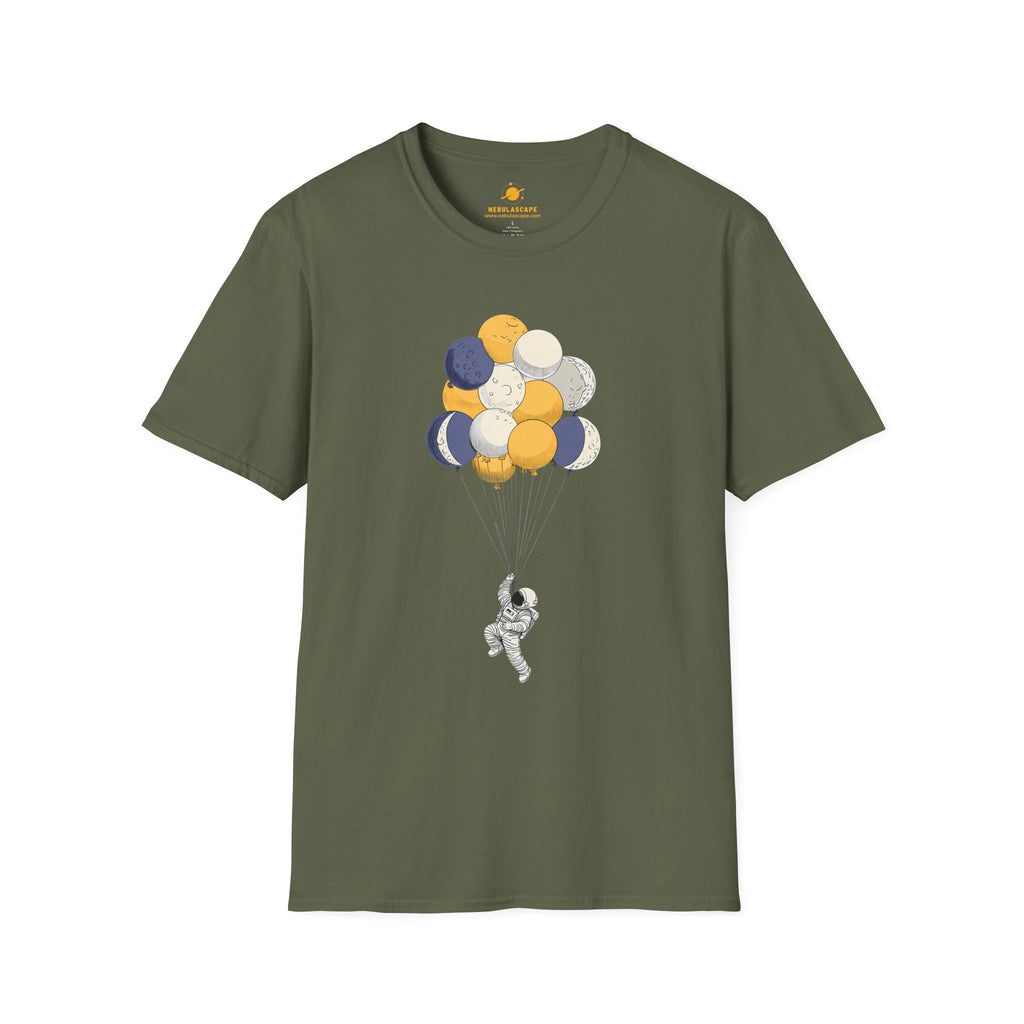 Astronaut Balloon T‑Shirt — Floating Space Explorer Graphic Tee