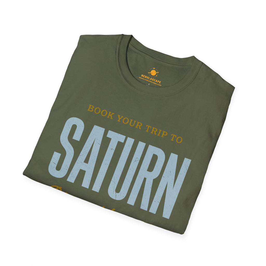 Saturn Travel Tee — "Book Your Trip to Saturn" Vintage Space Shirt