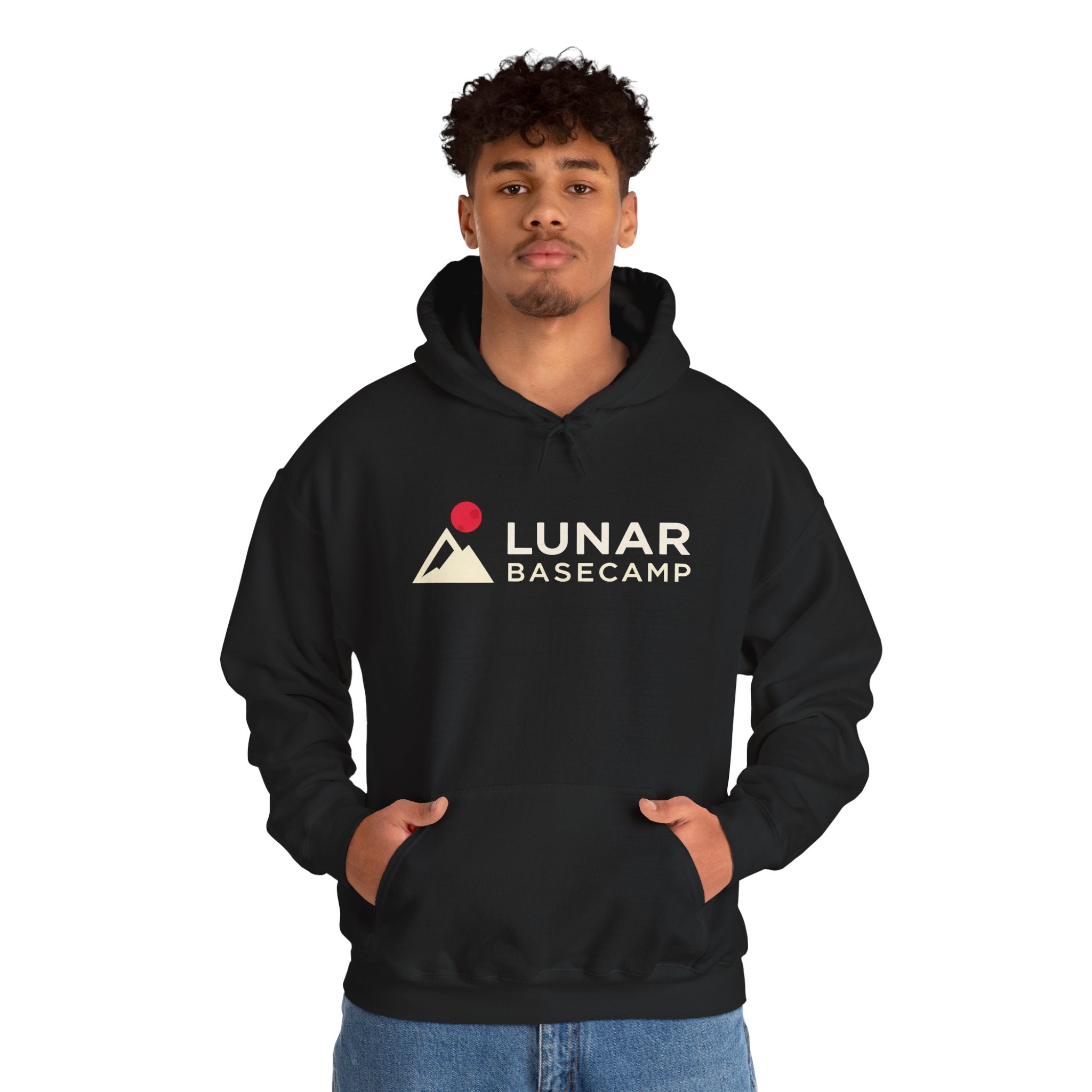Lunar Basecamp Hoodie — Minimal Space Logo Astronaut Sweatshirt