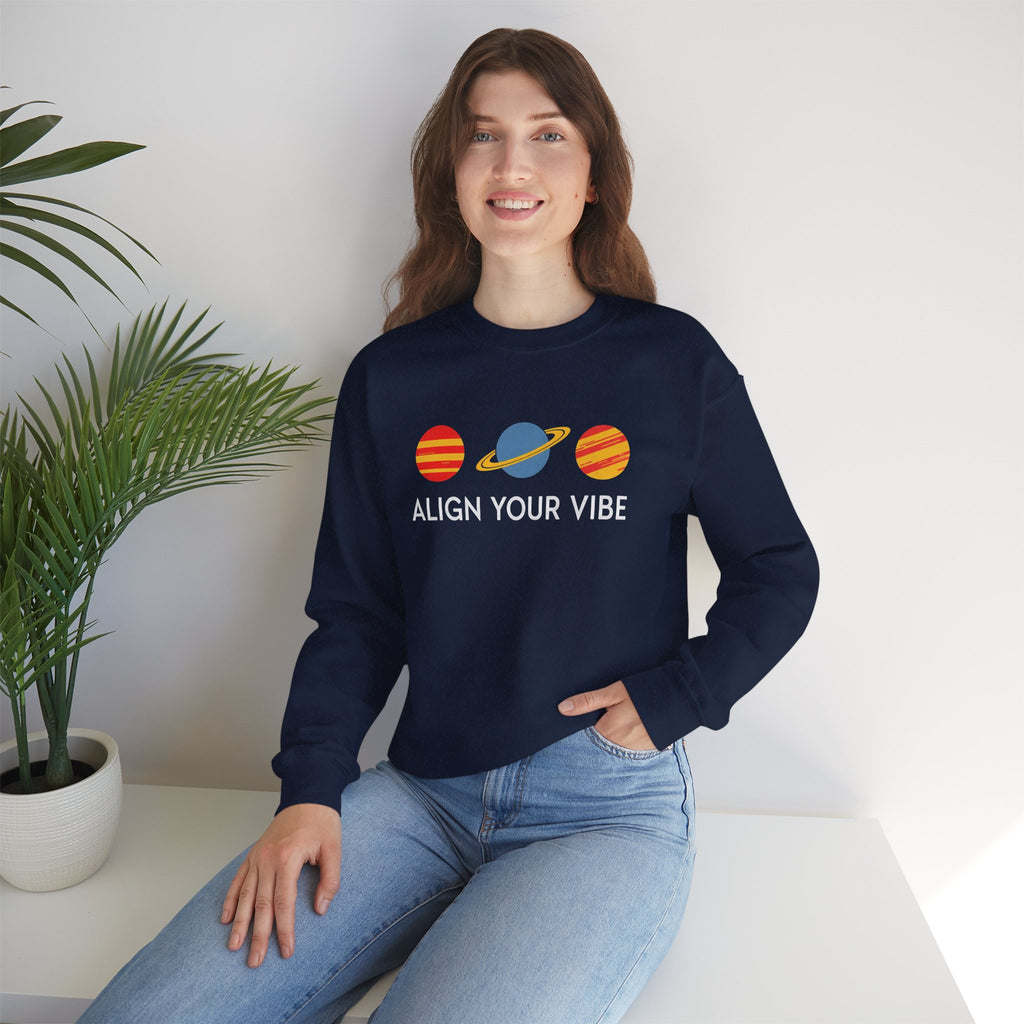 Align Your Vibe Crewneck Sweatshirt — Retro Planets Graphic
