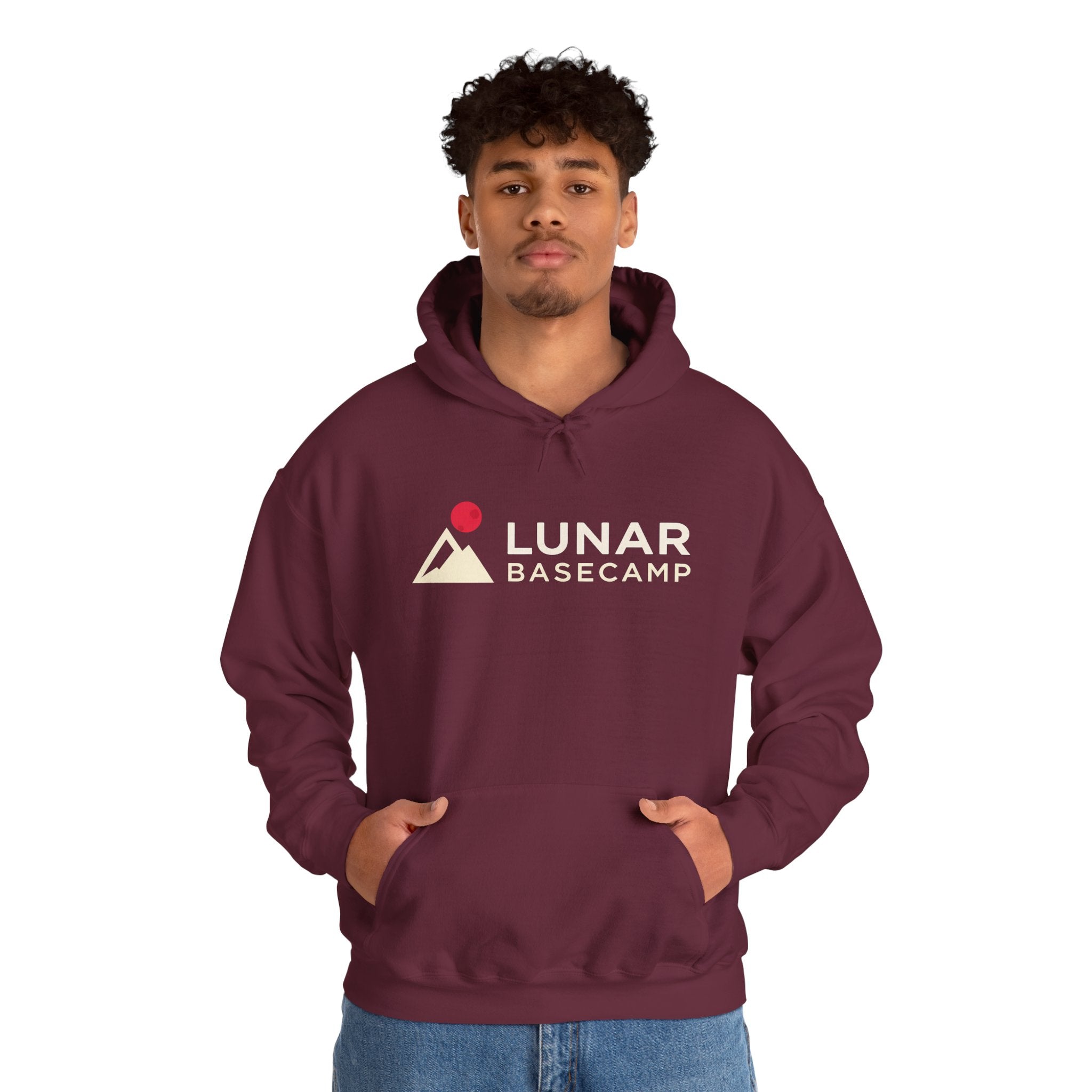 Lunar Basecamp Hoodie — Minimal Space Logo Astronaut Sweatshirt